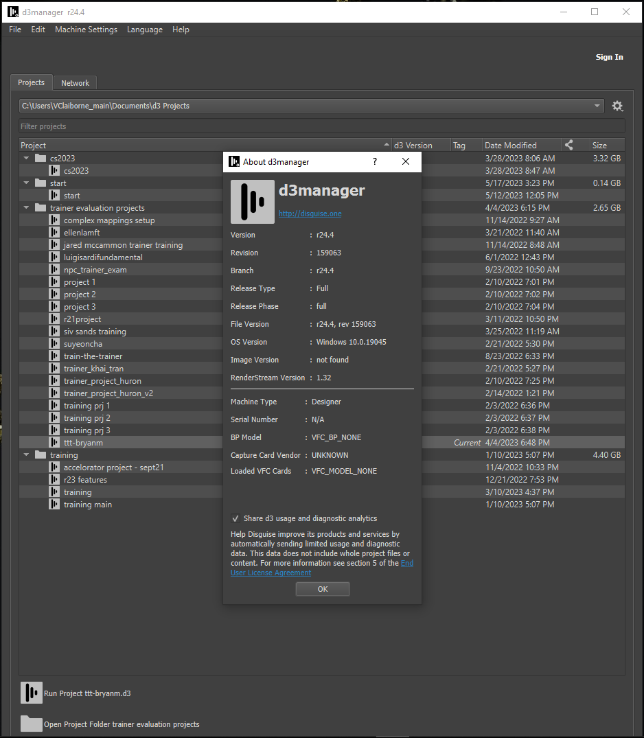 The d3 Manager Help section showing what version you currently have installed. 